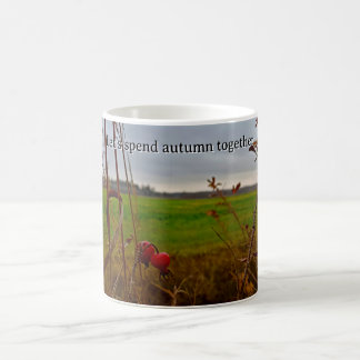 Moody Late Autumn: Red Rosehips and Green Field Coffee Mug