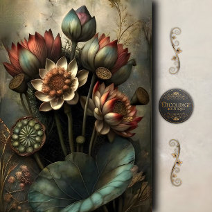 Moody Lotus Botanical Floral Decoupage Tissue Paper
