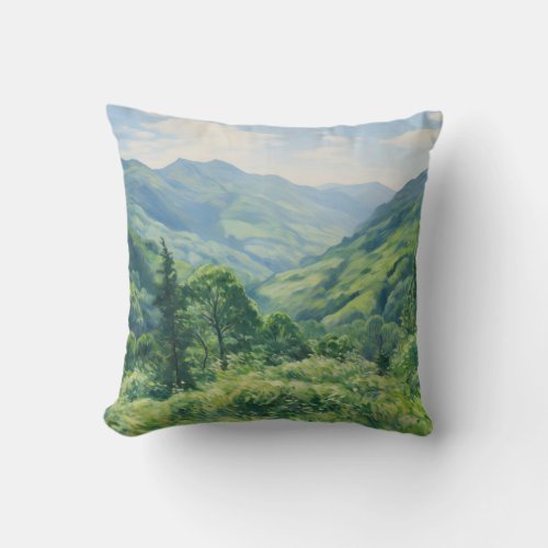 Moody Lush Green Forest Mountain Fine Art  Throw Pillow