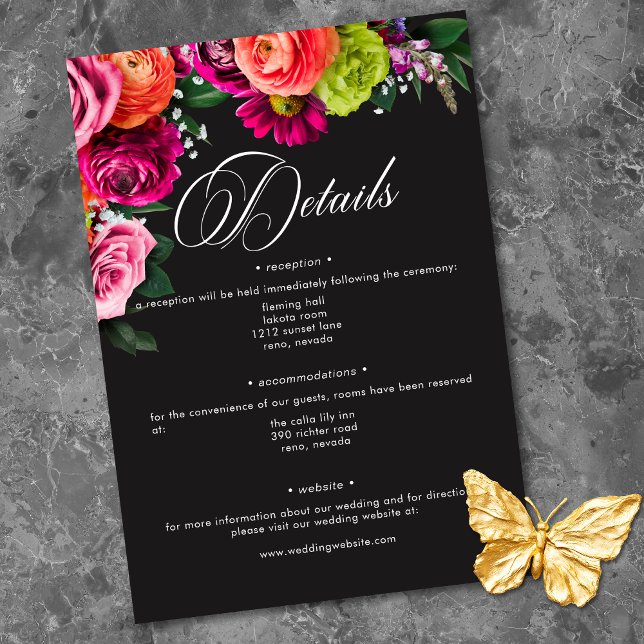 Moody Luxe Floral Vibrant Pink Black Wedding Enclosure Card (Moody Luxe Floral Vibrant Pink Black Wedding Enclosure Card)