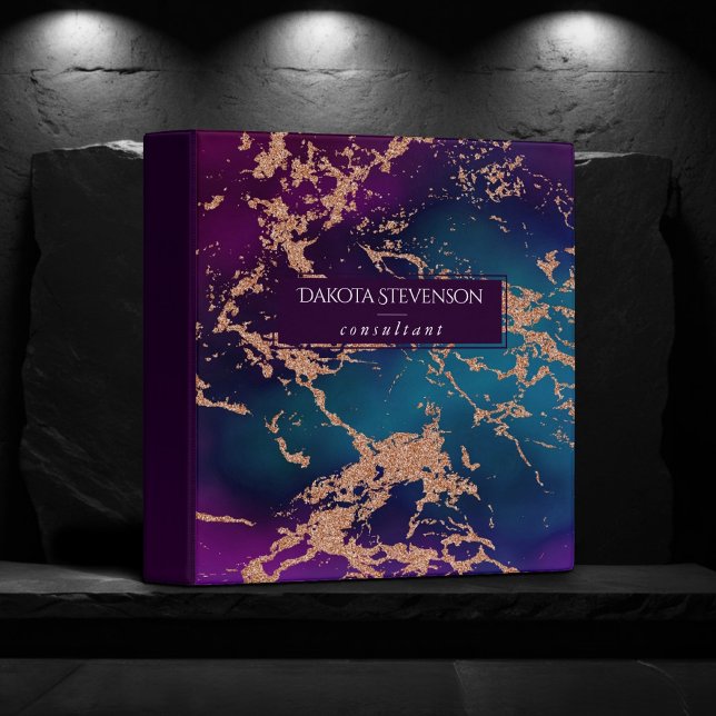 Moody Luxe Marble | Deep Purple and Teal Branding 3 Ring Binder (Creator Uploaded)