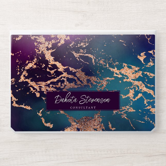 Moody Luxe Marble | Deep Purple and Teal Branding HP Laptop Skin (Front)