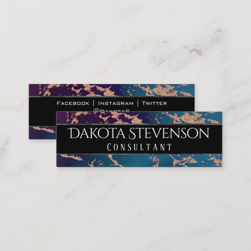 Moody Luxe Marble  Deep Purple and Teal Branding Mini Business Card