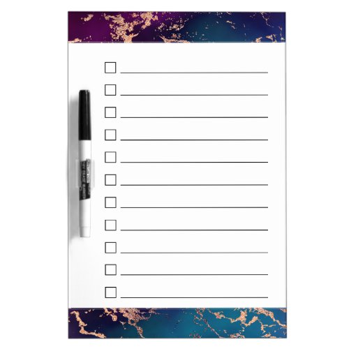 Moody Luxe Marble  Deep Purple and Teal Checklist Dry Erase Board