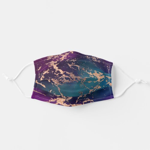 Moody Luxe Marble  Deep Purple and Teal Rose Gold Adult Cloth Face Mask