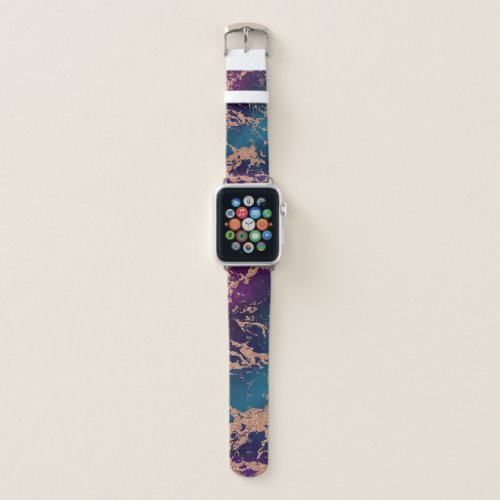 Moody Luxe Marble  Deep Purple and Teal Rose Gold Apple Watch Band