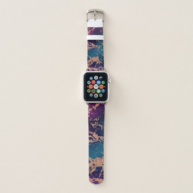 Moody Luxe Marble | Deep Purple and Teal Rose Gold Apple Watch Band (Front)