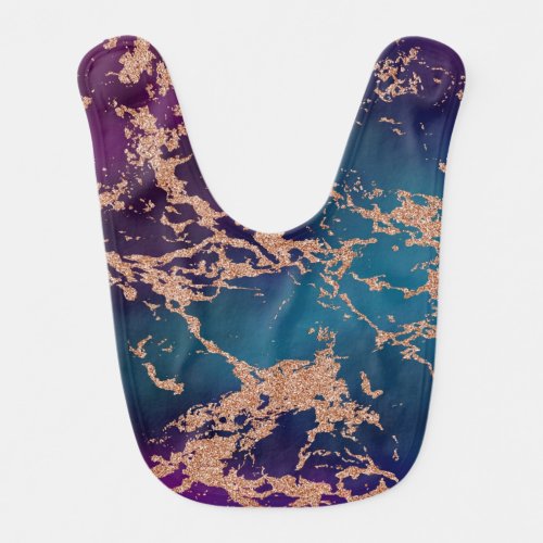 Moody Luxe Marble  Deep Purple and Teal Rose Gold Baby Bib