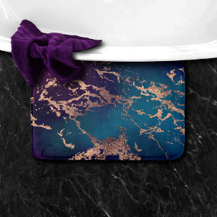 Moody Luxe Marble Deep Purple and Teal Rose Gold Bath Mat