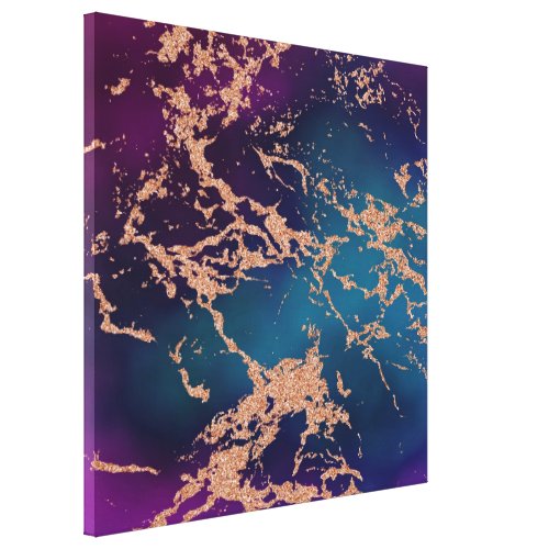 Moody Luxe Marble  Deep Purple and Teal Rose Gold Canvas Print