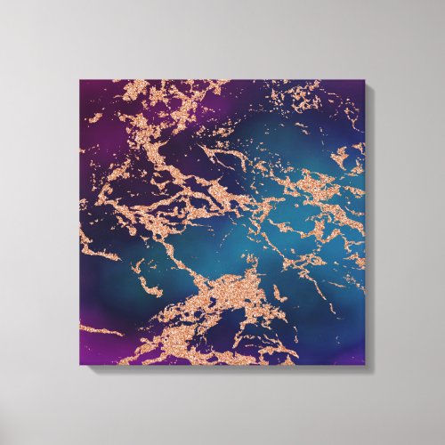 Moody Luxe Marble  Deep Purple and Teal Rose Gold Canvas Print