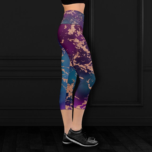 Moody Luxe Marble | Deep Purple and Teal Rose Gold Capri Leggings (Creator Uploaded)