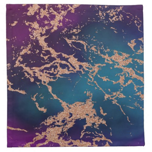 Moody Luxe Marble  Deep Purple and Teal Rose Gold Cloth Napkin