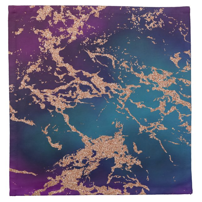 Moody Luxe Marble | Deep Purple and Teal Rose Gold Cloth Napkin (Front)