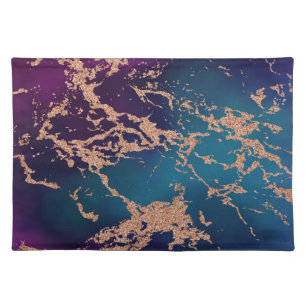 Moody Luxe Marble Deep Purple and Teal Rose Gold Cloth Placemat