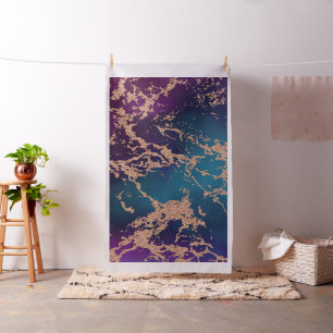 Moody Luxe Marble Deep Purple and Teal Rose Gold Fabric