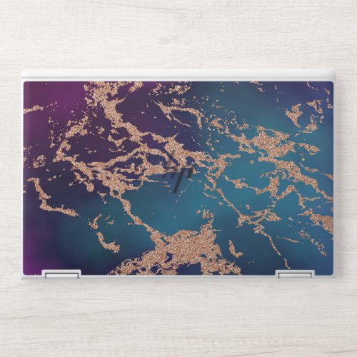 Moody Luxe Marble  Deep Purple and Teal Rose Gold HP Laptop Skin