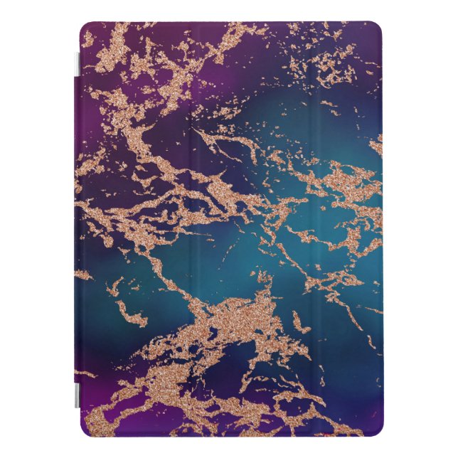 Moody Luxe Marble | Deep Purple and Teal Rose Gold iPad Pro Cover (Front)