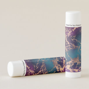 Moody Luxe Marble Deep Purple and Teal Rose Gold Lip Balm