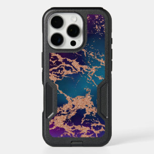Moody Luxe Marble Deep Purple and Teal Rose Gold iPhone 16 Pro Case