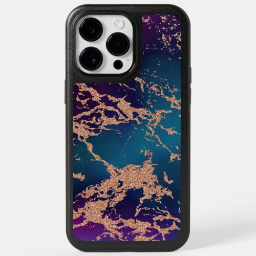 Moody Luxe Marble  Deep Purple and Teal Rose Gold OtterBox iPhone 14 Pro Max Case