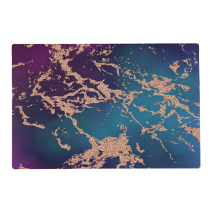 Moody Luxe Marble Deep Purple and Teal Rose Gold Placemat