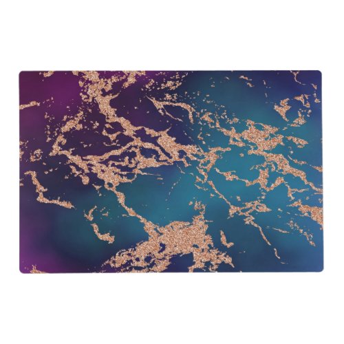Moody Luxe Marble  Deep Purple and Teal Rose Gold Placemat