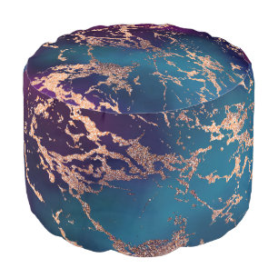 Moody Luxe Marble Deep Purple and Teal Rose Gold Pouf