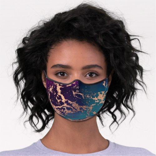 Moody Luxe Marble  Deep Purple and Teal Rose Gold Premium Face Mask