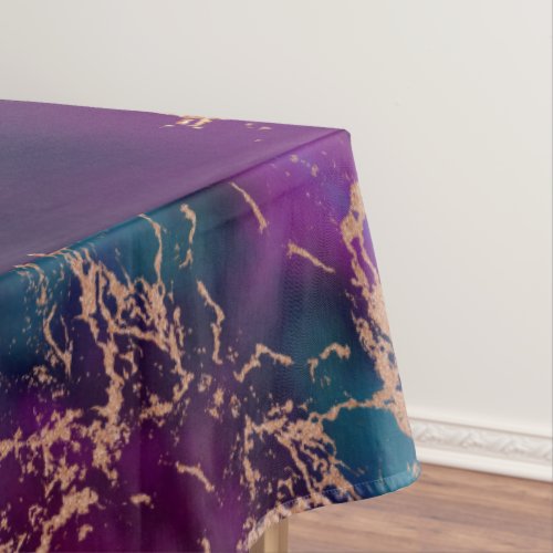 Moody Luxe Marble  Deep Purple and Teal Rose Gold Tablecloth