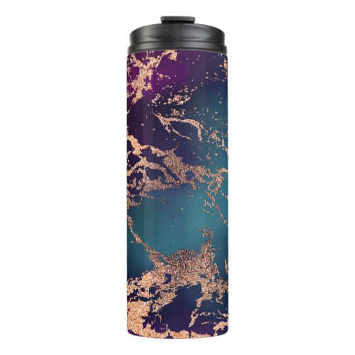 Moody Luxe Marble  Deep Purple and Teal Rose Gold Thermal Tumbler