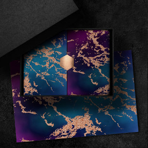 Moody Luxe Marble Deep Purple and Teal Rose Gold Tissue Paper
