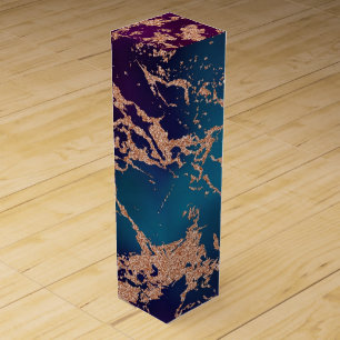 Moody Luxe Marble   Deep Purple and Teal Rose Gold Wine Box