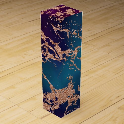 Moody Luxe Marble  Deep Purple and Teal Rose Gold Wine Box