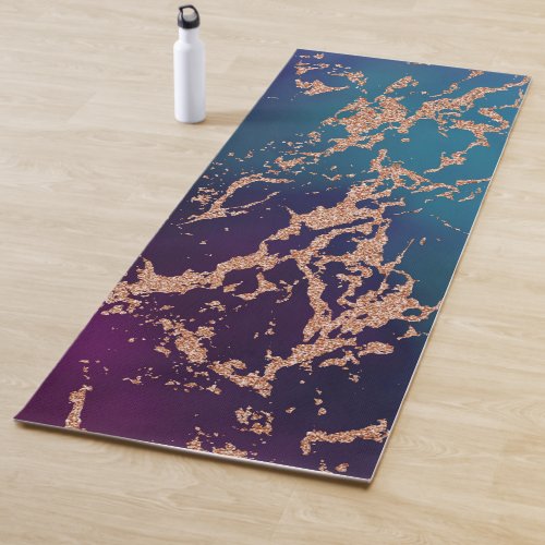 Moody Luxe Marble  Deep Purple and Teal Rose Gold Yoga Mat