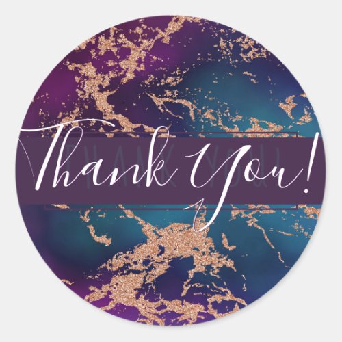 Moody Luxe Marble  Deep Purple and Teal Thank You Classic Round Sticker