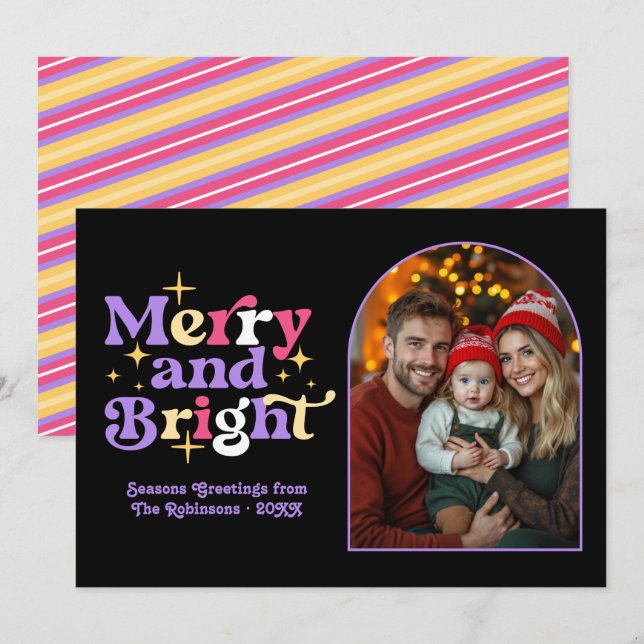 Moody Luxe Modern Retro Christmas Family Photo Holiday Card (Front/Back)