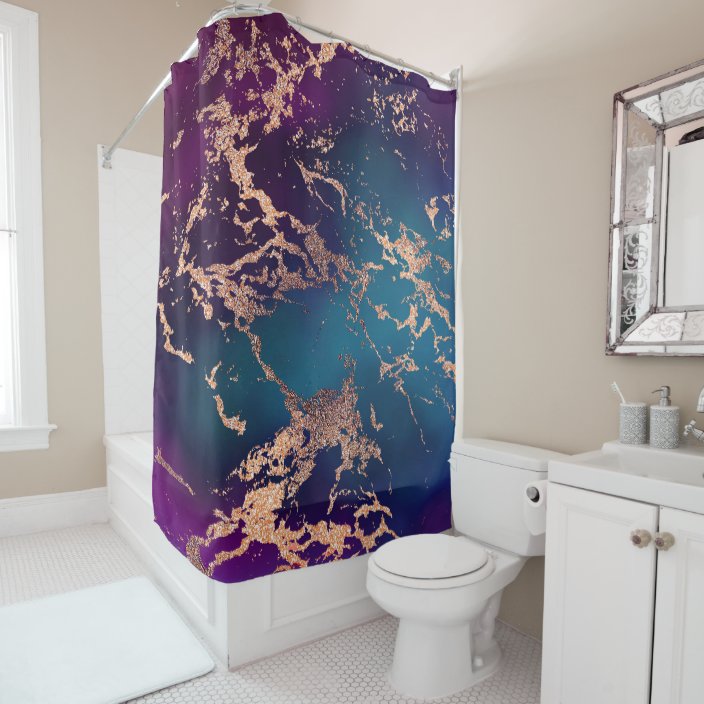 Moody Marble Decor Luxe Deep Purple Teal Gold Shower Curtain Luxe Deep Purple Teal Gold