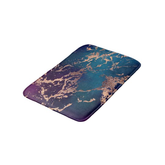 Moody Marble Deep Luxe Purple Teal Rose Gold Bath Mat Zazzle Com