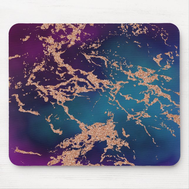 Moody Marble | Deep Luxe Purple Teal Rose Gold Mouse Pad (Front)