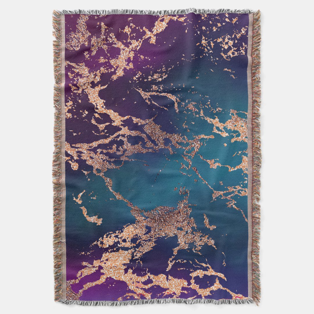 Moody Marble Deep Luxe Purple Teal Rose Gold Throw Blanket Zazzle