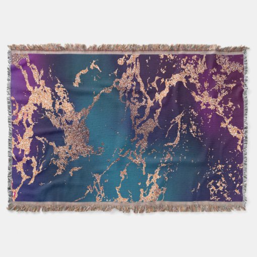 Moody Marble Deep Luxe Purple Teal Rose Gold Throw Blanket Zazzle