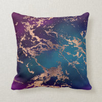 Moody Marble | Deep Luxe Purple Teal Rose Gold Throw Pillow