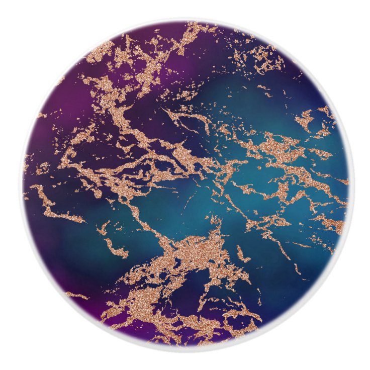 Moody Marble | Luxe Deep Purple Teal Rose Gold Ceramic Knob | Zazzle