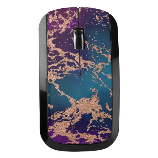Moody Marble | Luxe Deep Purple Teal Rose Gold Wireless Mouse (Front)