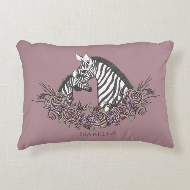Moody Mauve Zebra Hand-Drawn Accent Pillow (Front)