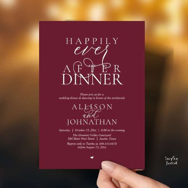 Moody Meriot Happily Ever After Dinner Wedding Invitation (Wine Red Burgundy Happily Ever After Dinner Modern Script Wedding Invitation Card)