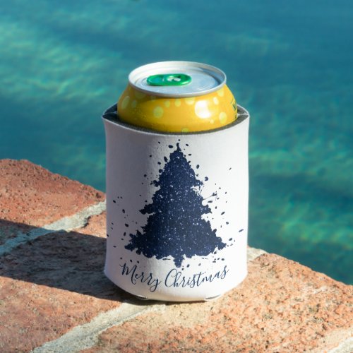 Moody Merry Christmas  Classy Dark Navy Blue Tree Can Cooler