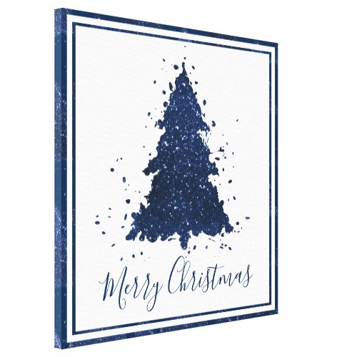 Moody Merry Christmas  Classy Dark Navy Blue Tree Canvas Print