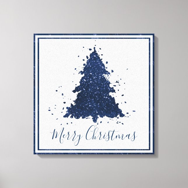 Moody Merry Christmas | Classy Dark Navy Blue Tree Canvas Print (Front)